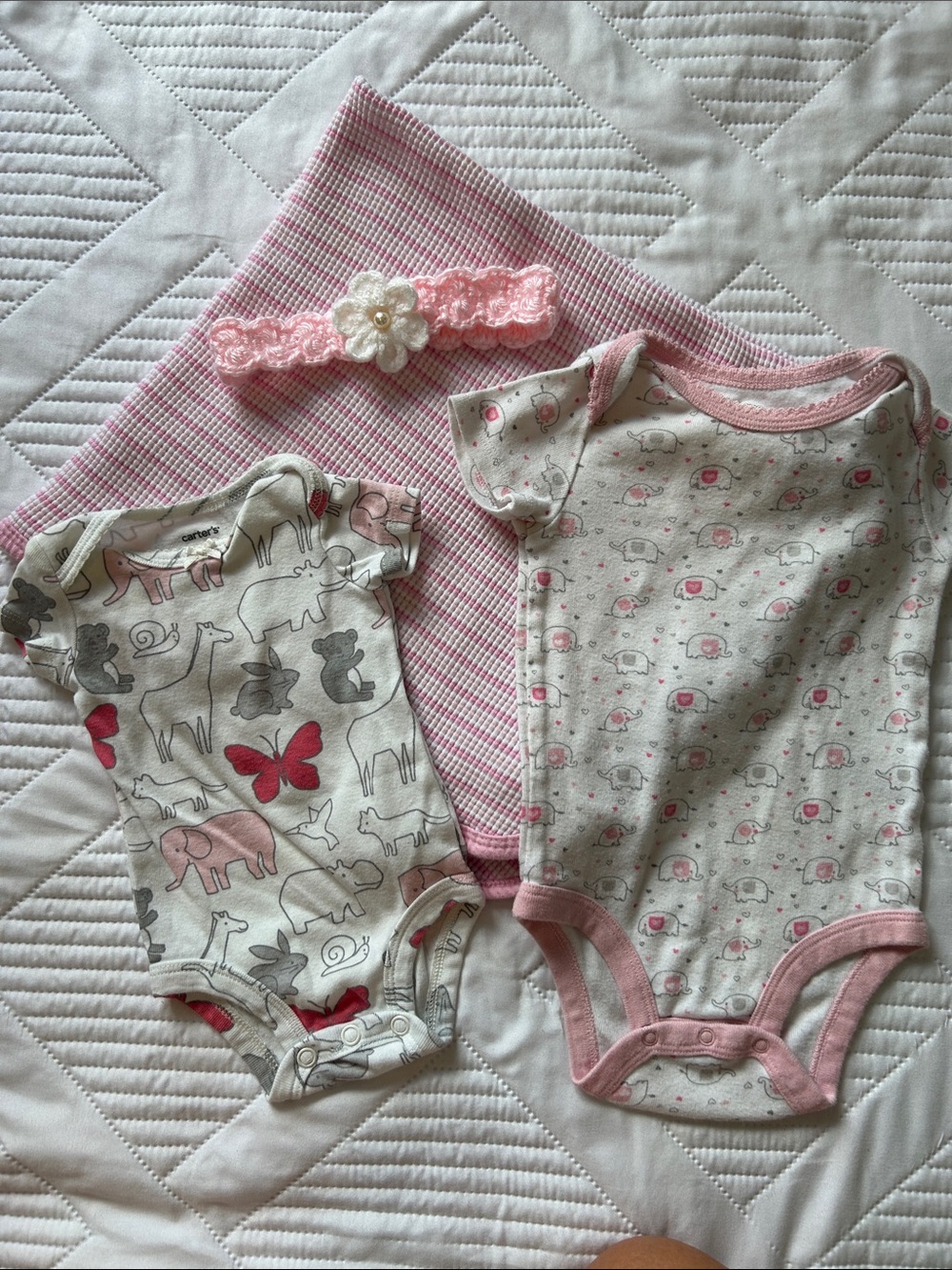 Gerber Pink & White waffle knit blanket One-Piece koala, baby and Carter’s